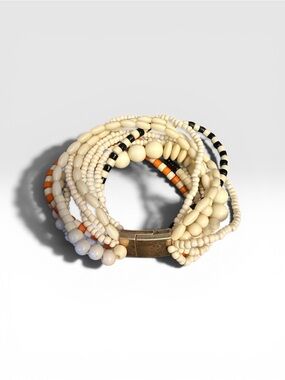 Plunder Cream Beaded Multi-Strand Bracelet with Black and Orange Accents